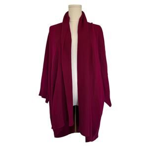 Eskandar Silk Cashmere Ribbed Open Cardigan OS Magenta Raspberry Drape Sweater